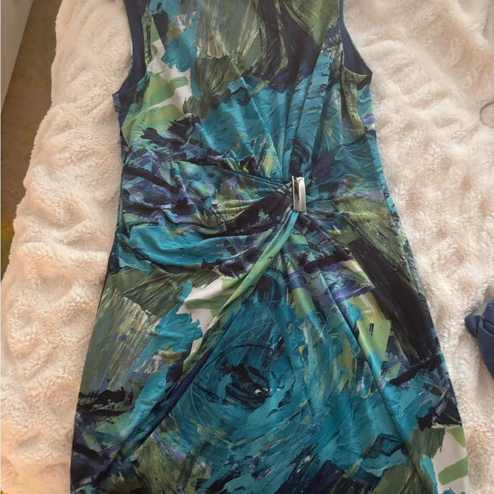 Anne Klein Vibrant Blue and Green Midi Dress